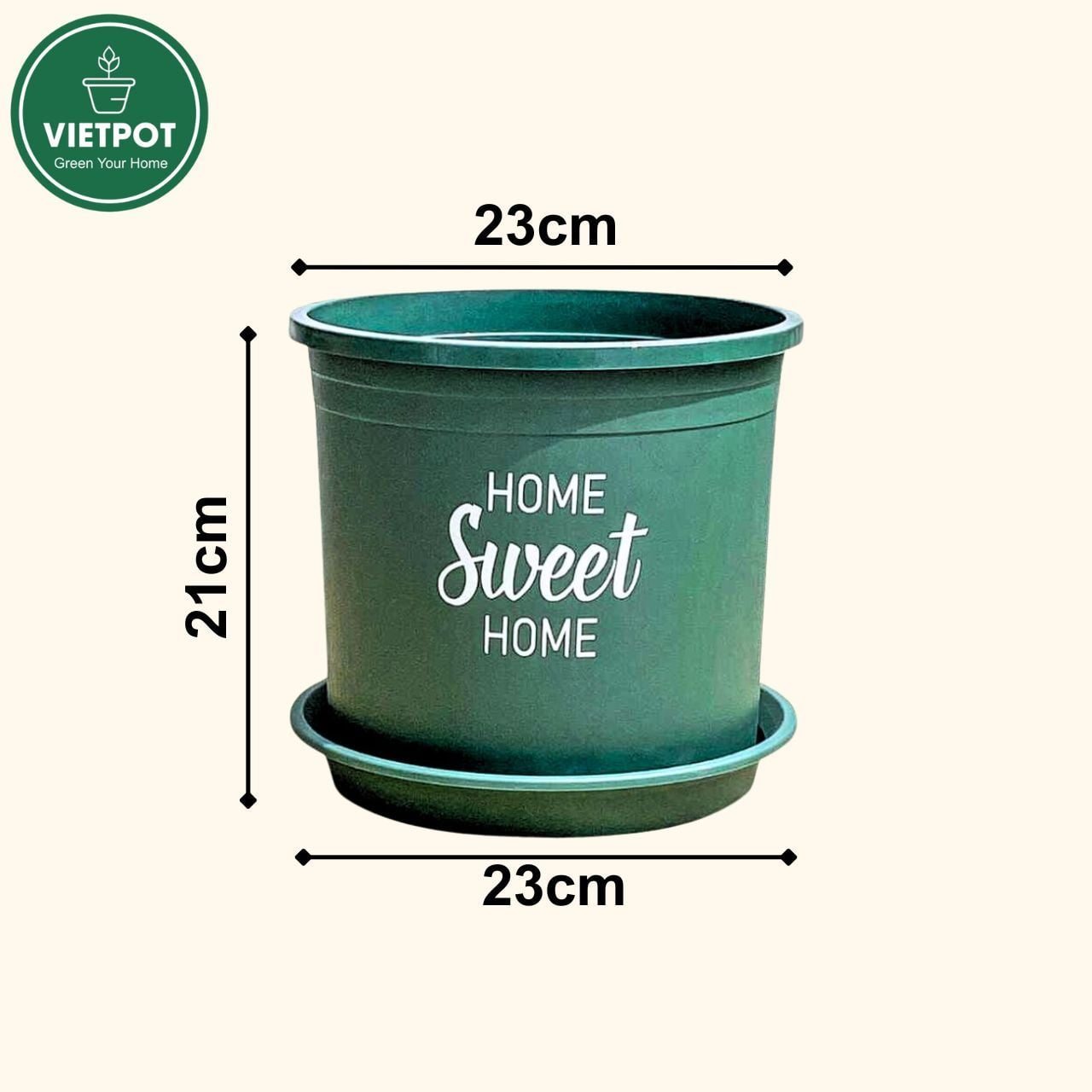  Chậu nhựa trồng cây VIETPOT, màu xanh, hoa văn Sweet Home, trồng hoa kiểng lá, để nhà, sân vườn. 