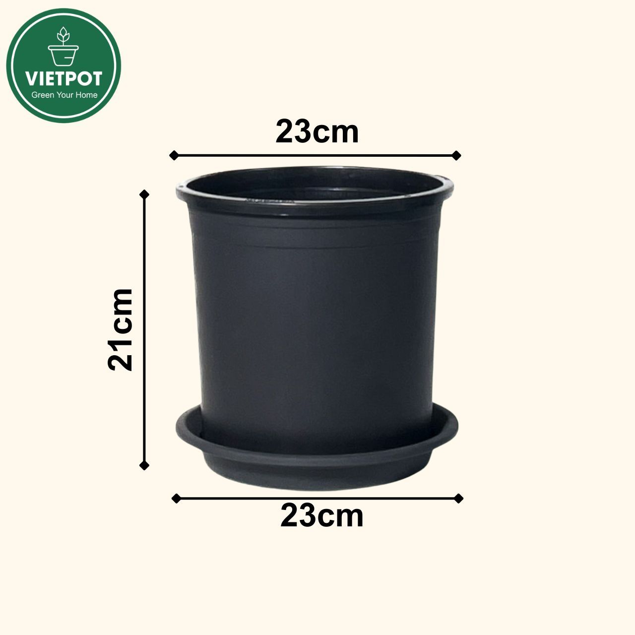  Chậu nhựa trồng cây VIETPOT, màu đen trơn, trồng hoa kiểng, trang trí ban công, sân vườn, sân thượng 