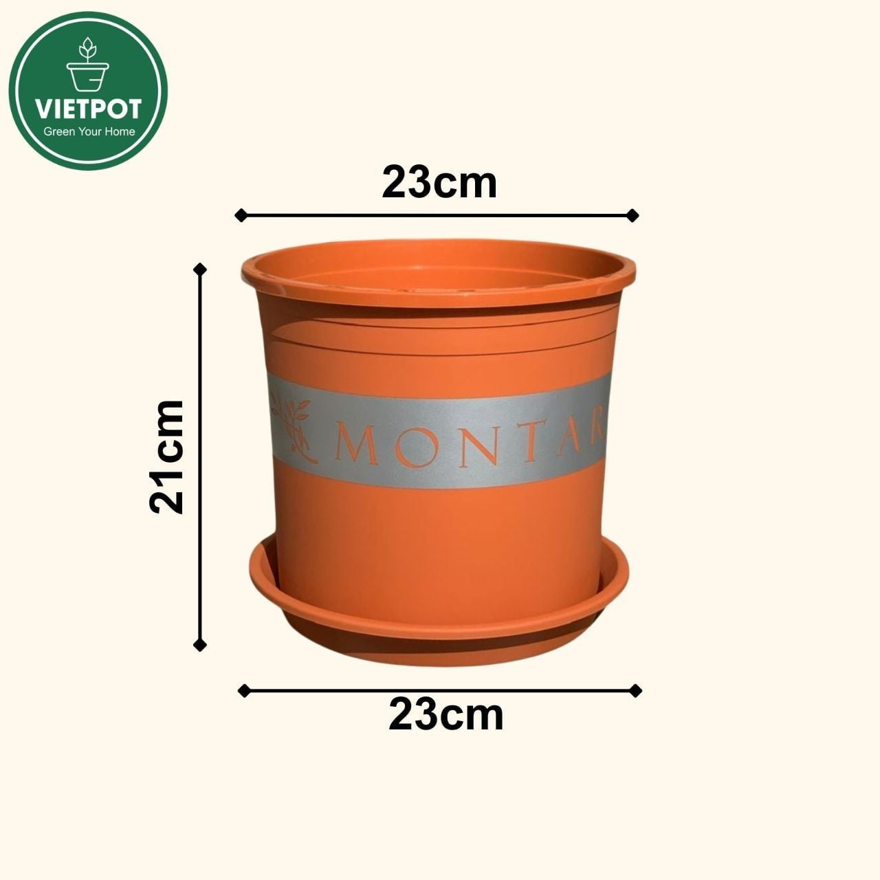  Chậu nhựa trồng cây VIETPOT, màu cam đất MONTARIO, trồng hoa kiểng, hoa hồng, ban công, vườn 