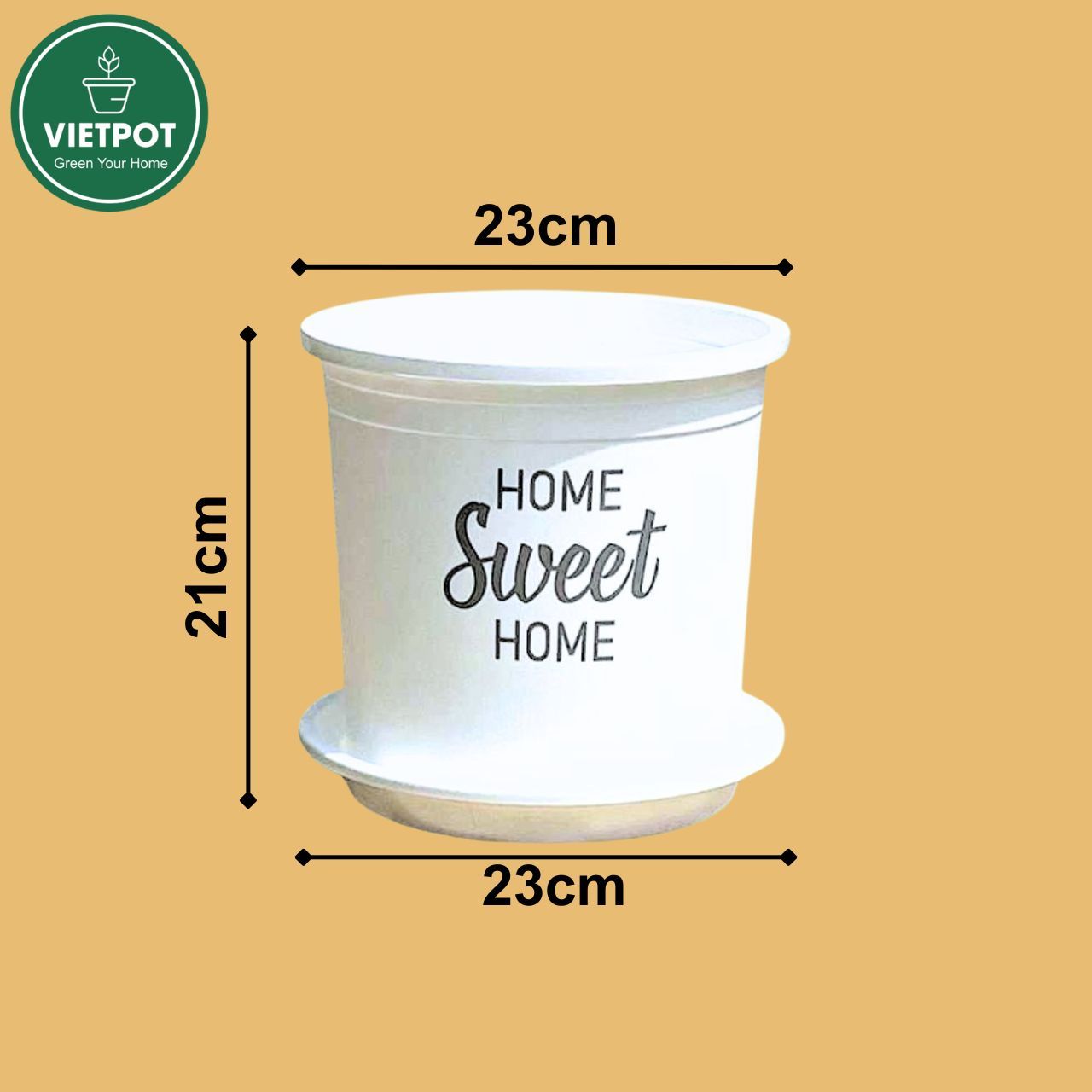  Chậu nhựa trồng cây VIETPOT, màu trắng, hoa văn Sweet Home, trồng hoa kiểng lá, để nhà, sân vườn. 