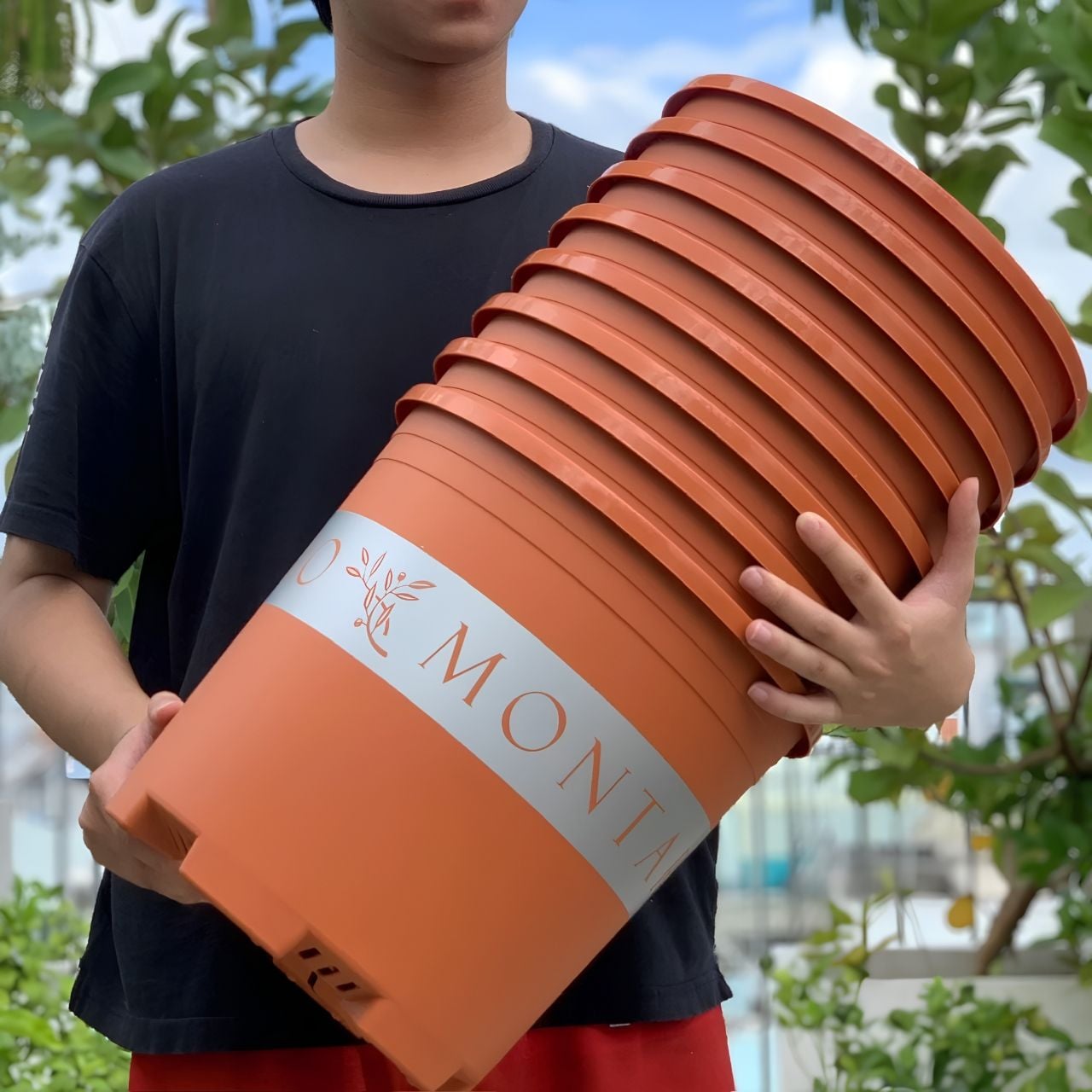  Chậu nhựa trồng cây VIETPOT, màu cam đất MONTARIO, trồng hoa kiểng, hoa hồng, ban công, vườn 