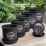  Chậu nhựa trồng cây VIETPOT, màu đen, hoa văn Sweet Home, trồng hoa kiểng lá, để nhà, sân vườn. 
