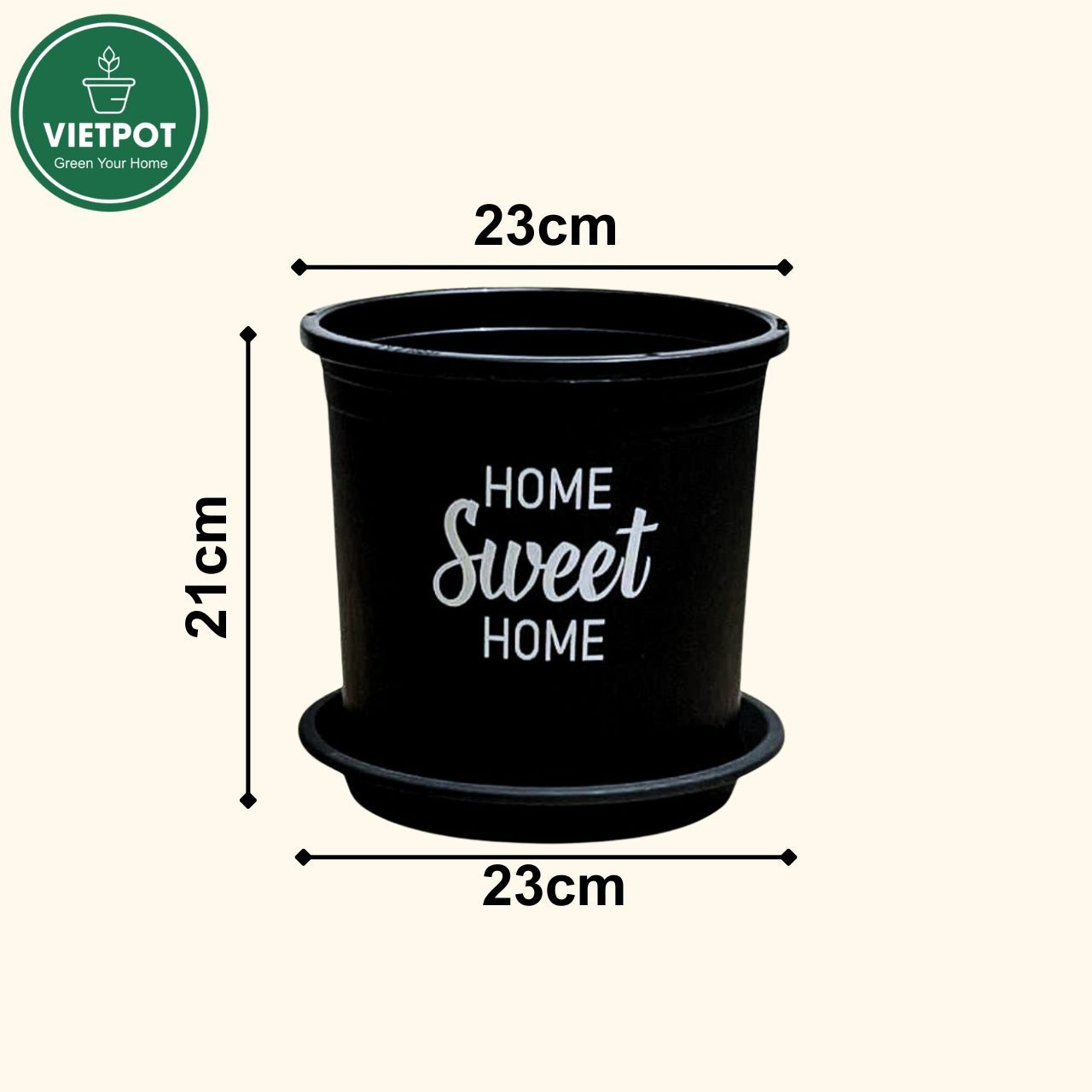  Chậu nhựa trồng cây VIETPOT, màu đen, hoa văn Sweet Home, trồng hoa kiểng lá, để nhà, sân vườn. 
