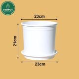  Chậu nhựa trồng cây VIETPOT, màu trắng trơn, trồng hoa kiểng, hoa hồng, để ban công, sân vườn. 