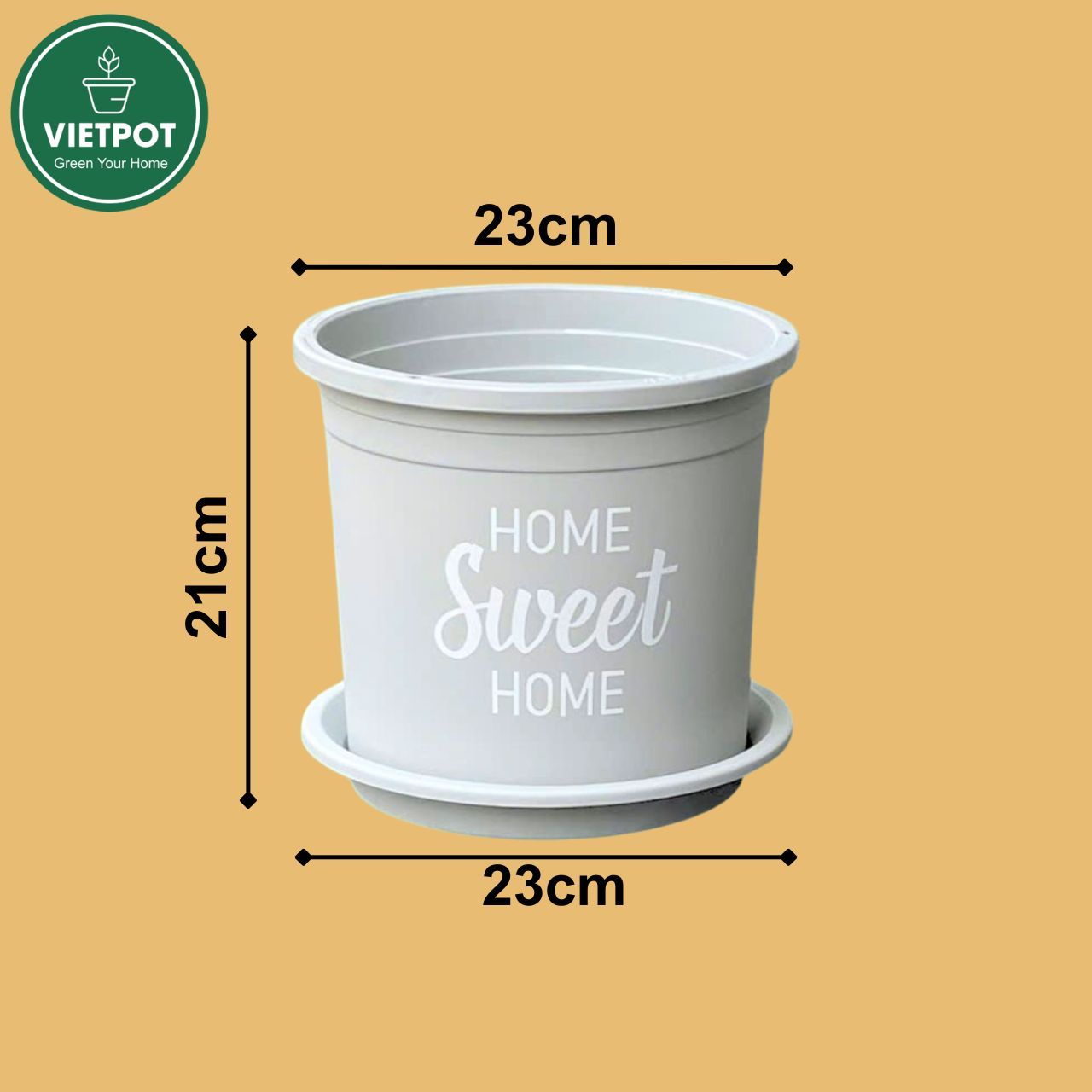  Chậu nhựa trồng cây VIETPOT, màu xám, hoa văn Sweet Home, trồng hoa kiểng lá, để nhà, sân vườn. 