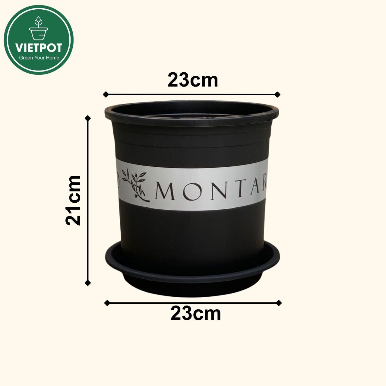  Chậu nhựa trồng cây VIETPOT, màu đen MONTARIO, trồng hoa kiểng, hoa hồng, để ban công, sân vườn. 