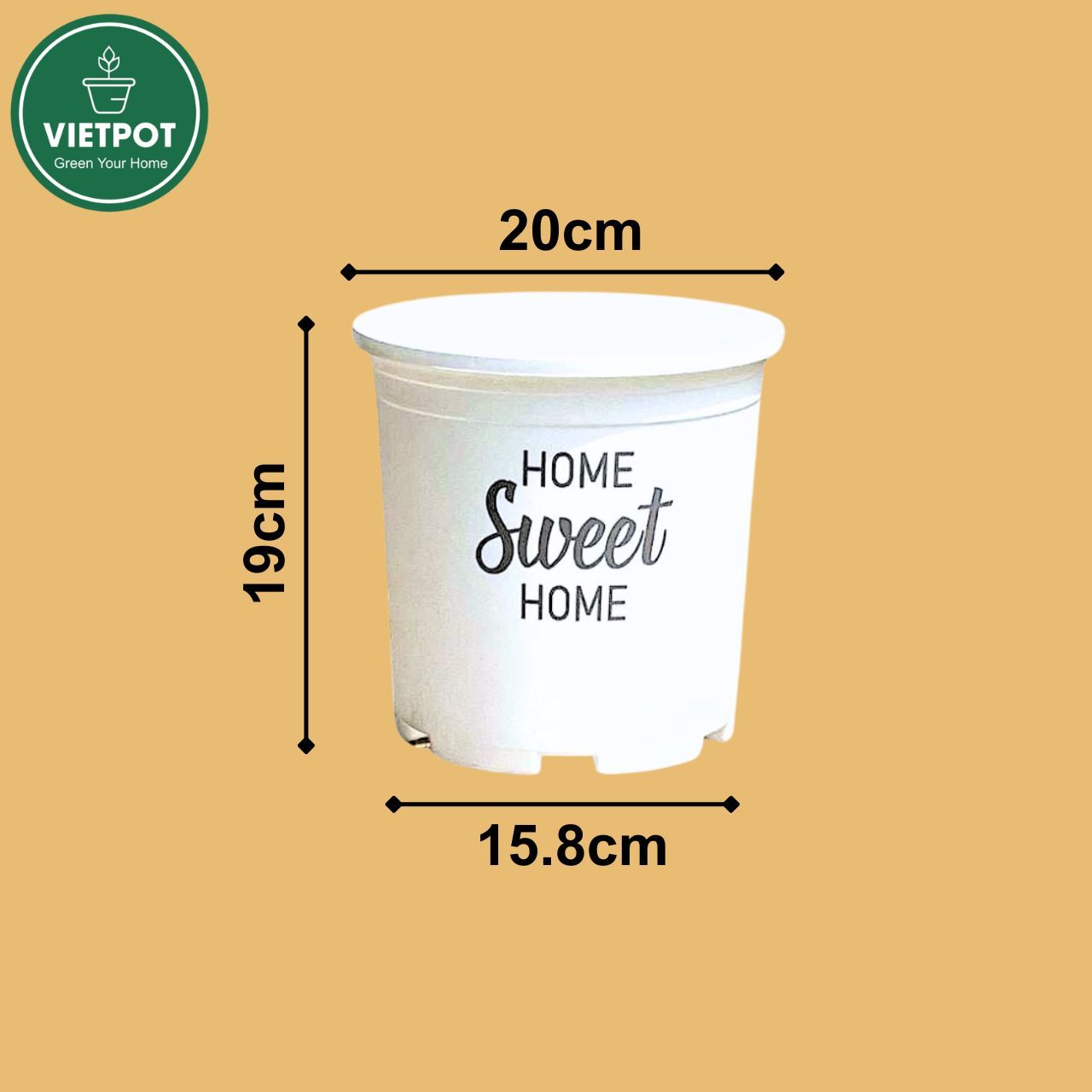  Chậu nhựa trồng cây VIETPOT, màu trắng, hoa văn Sweet Home, trồng hoa kiểng lá, để nhà, sân vườn. 