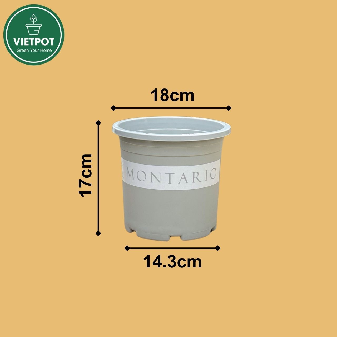  Chậu nhựa trồng cây VIETPOT, màu xám Montario, trồng hoa kiểng, trang trí ban công, sân vườn. 