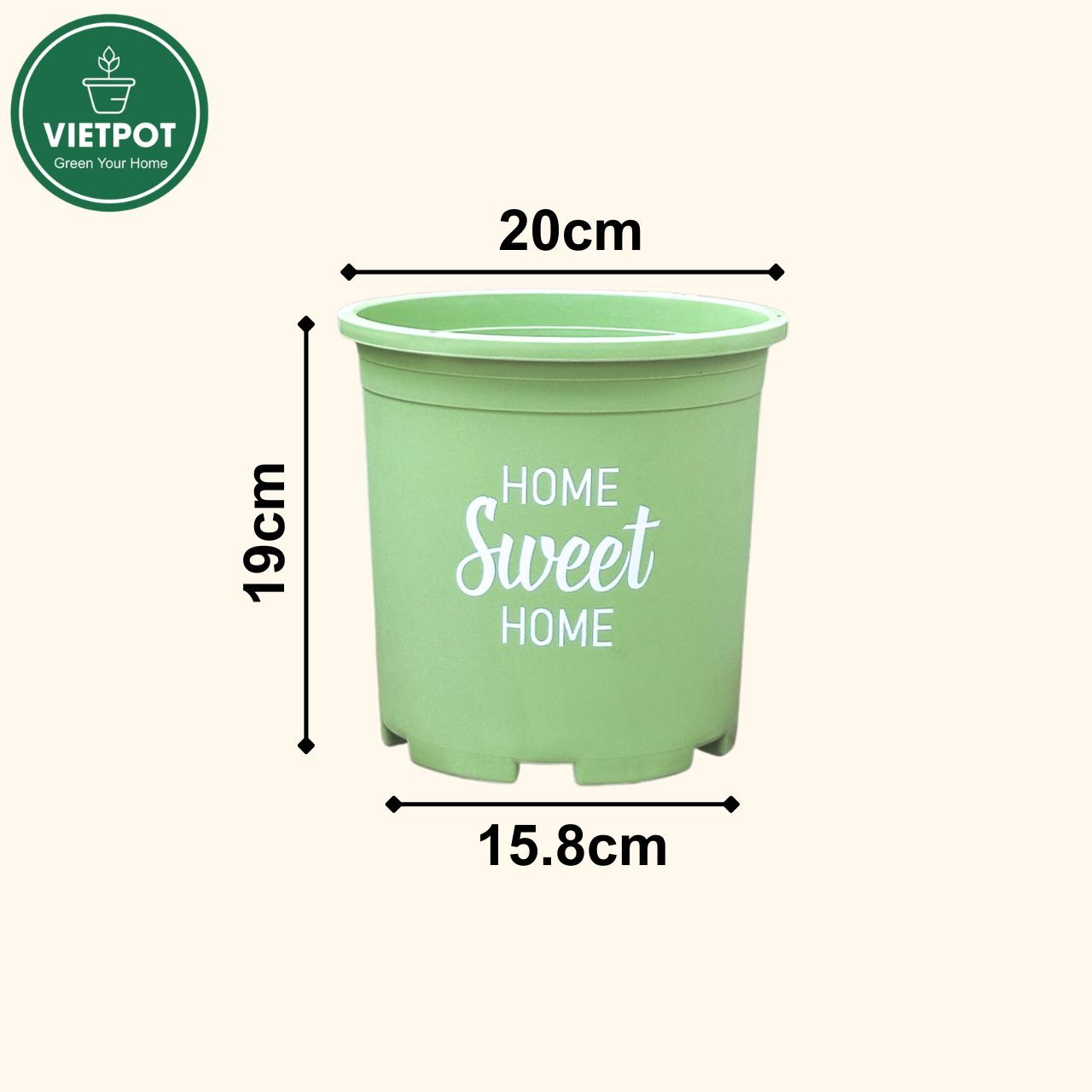  Chậu nhựa trồng cây VIETPOT, màu xanh Mint, hoa văn Sweet Home, trồng hoa kiểng lá, để nhà sân vườn. 