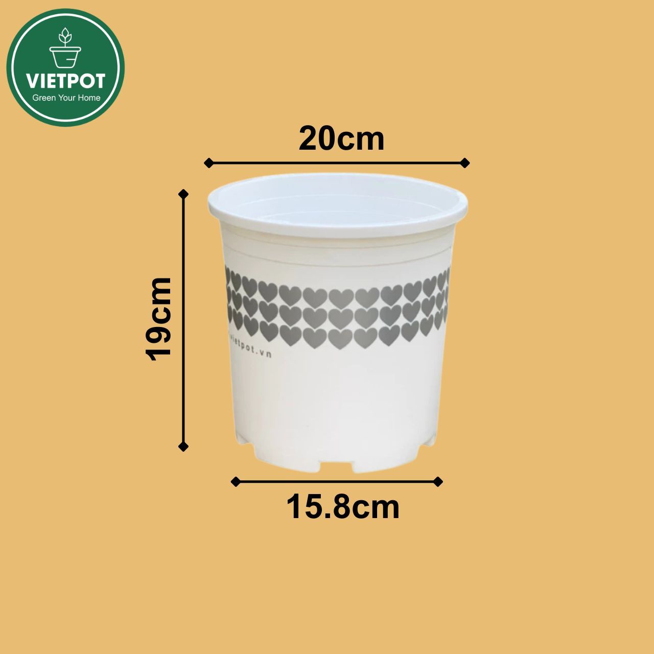  Chậu nhựa trồng cây VIETPOT, màu Trắng Tim, trồng kiểng lá, hoa hồng, trang trí ban công, sân vườn. 