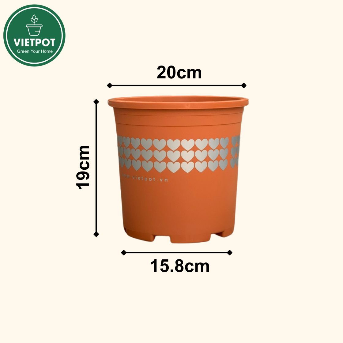  Chậu nhựa trồng cây VIETPOT, màu Cam Tim, trồng hoa kiểng, hoa hồng, để bàn, ban công, sân vườn. 