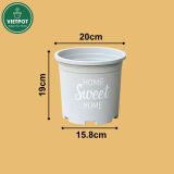 Chậu nhựa trồng cây VIETPOT, màu xám, hoa văn Sweet Home, trồng hoa kiểng lá, để nhà, sân vườn. 