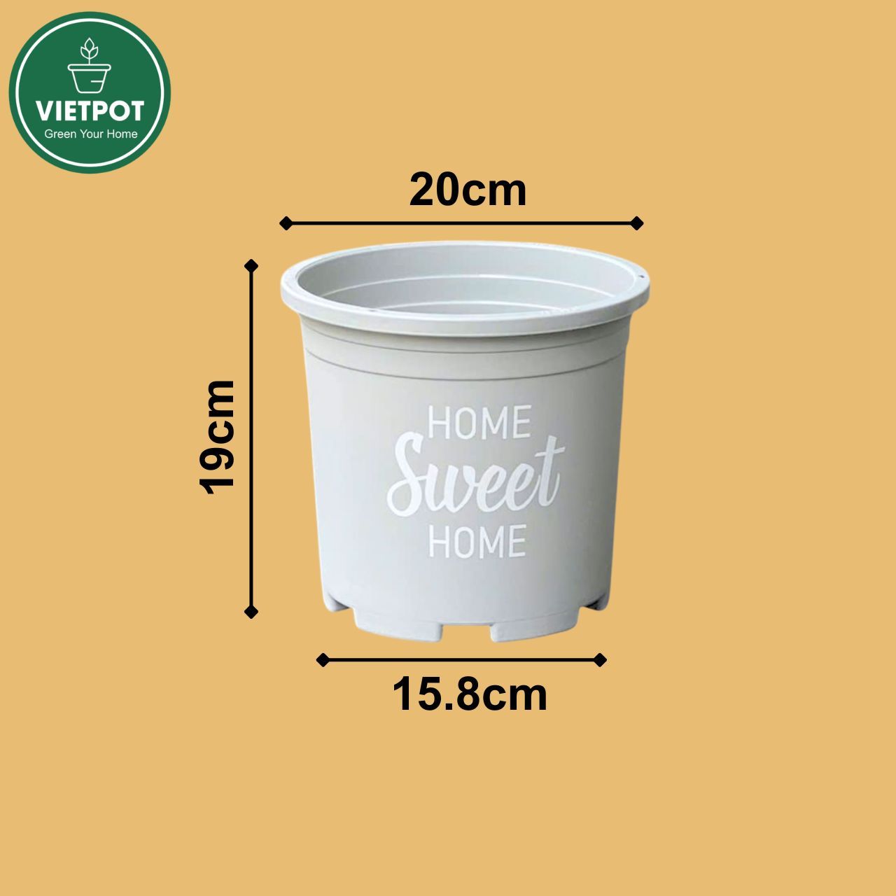  Chậu nhựa trồng cây VIETPOT, màu xám, hoa văn Sweet Home, trồng hoa kiểng lá, để nhà, sân vườn. 