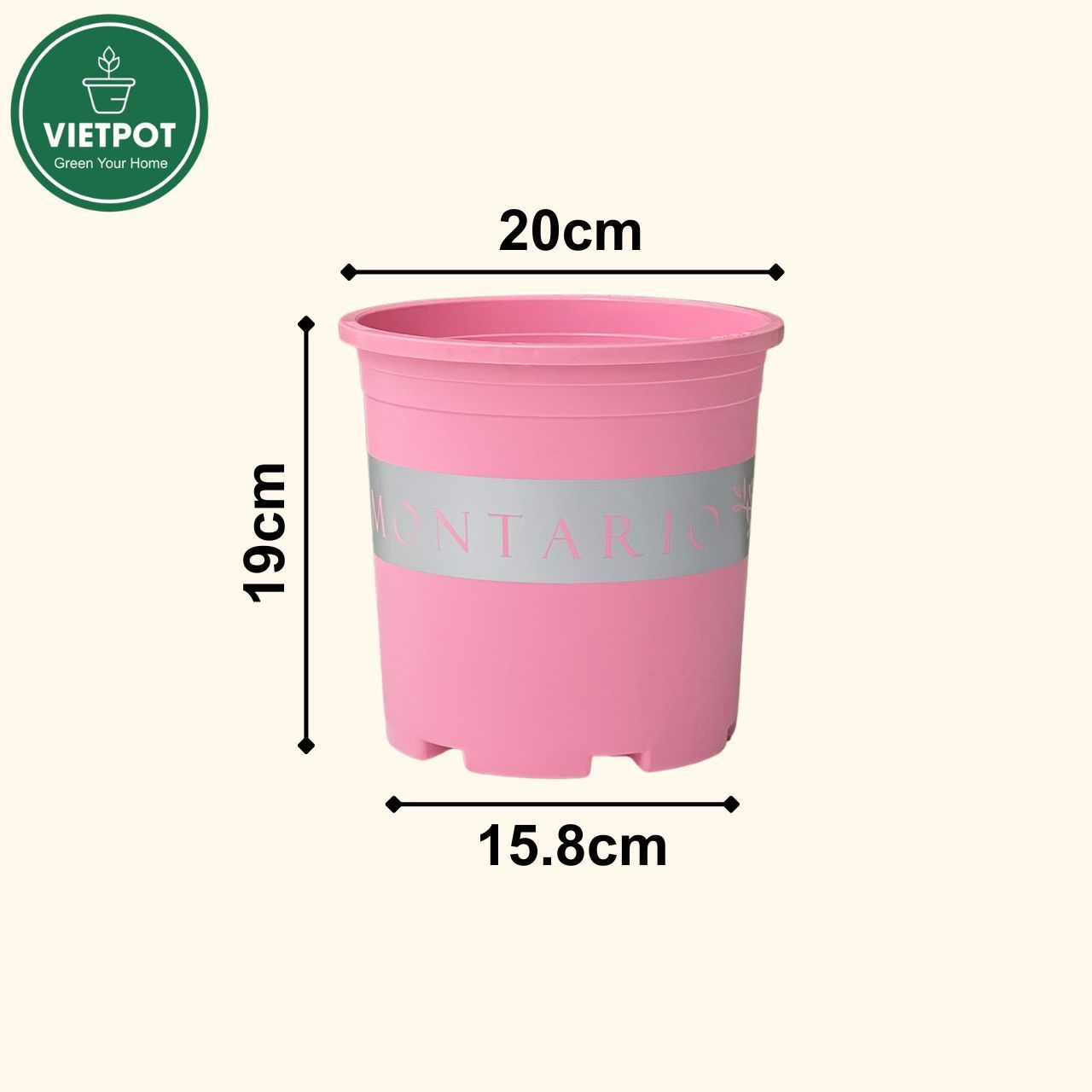  Chậu nhựa trồng cây VIETPOT, màu hồng MONTARIO, trồng hoa kiểng, hoa hồng, ban công, sân vườn 