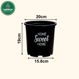  Chậu nhựa trồng cây VIETPOT, màu đen, hoa văn Sweet Home, trồng hoa kiểng lá, để nhà, sân vườn. 