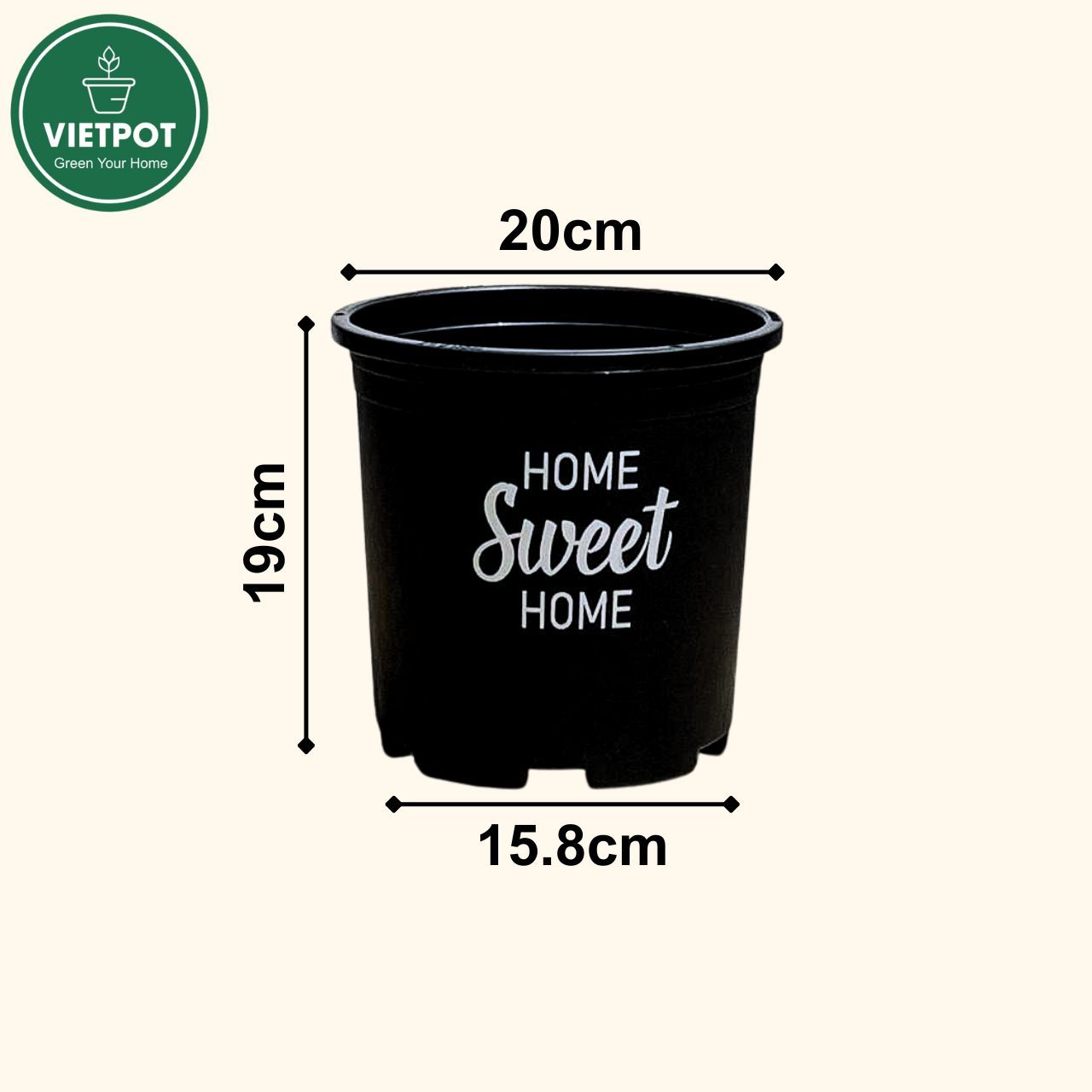  Chậu nhựa trồng cây VIETPOT, màu đen, hoa văn Sweet Home, trồng hoa kiểng lá, để nhà, sân vườn. 