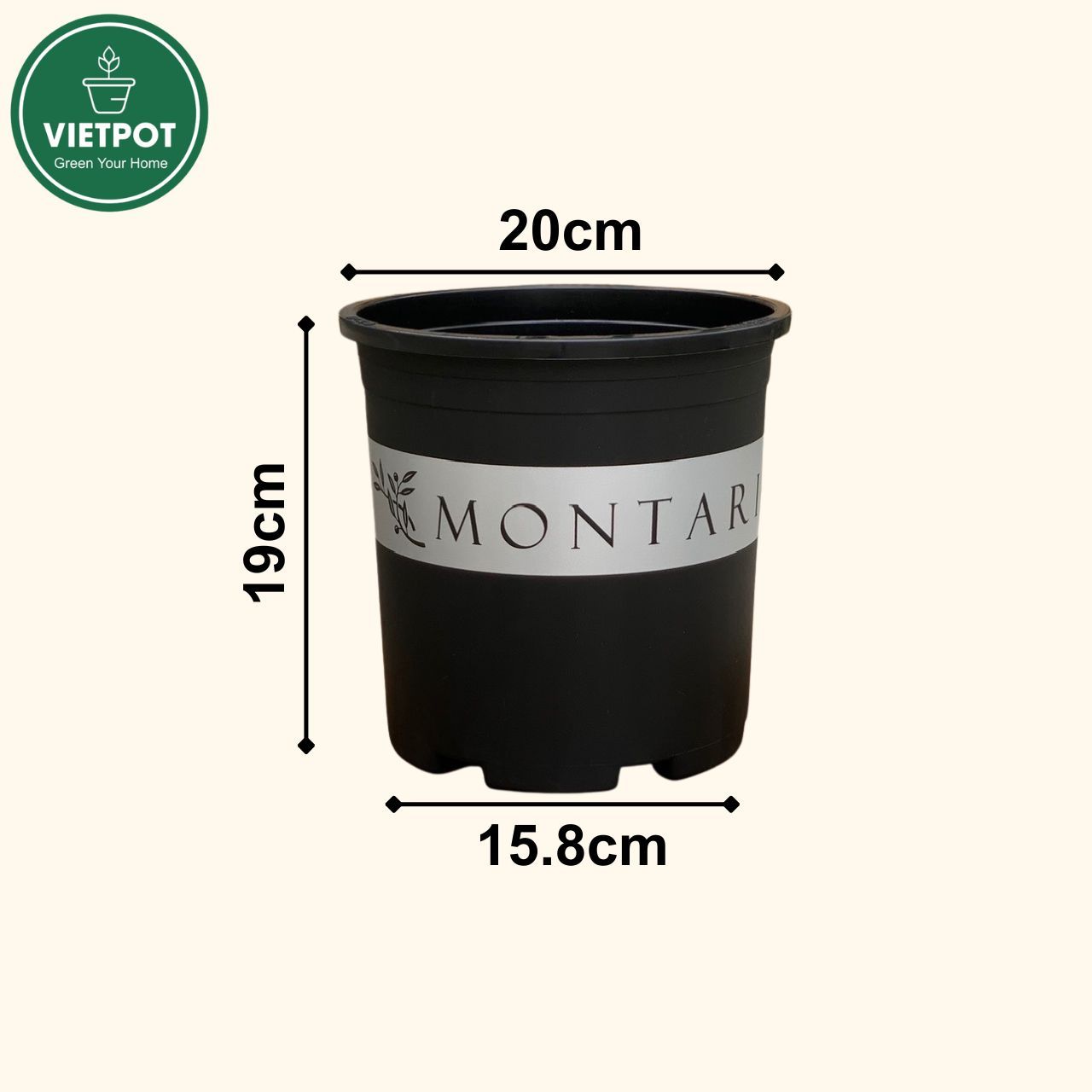  Chậu nhựa trồng cây VIETPOT, màu đen MONTARIO, trồng hoa kiểng, hoa hồng, để ban công, sân vườn. 