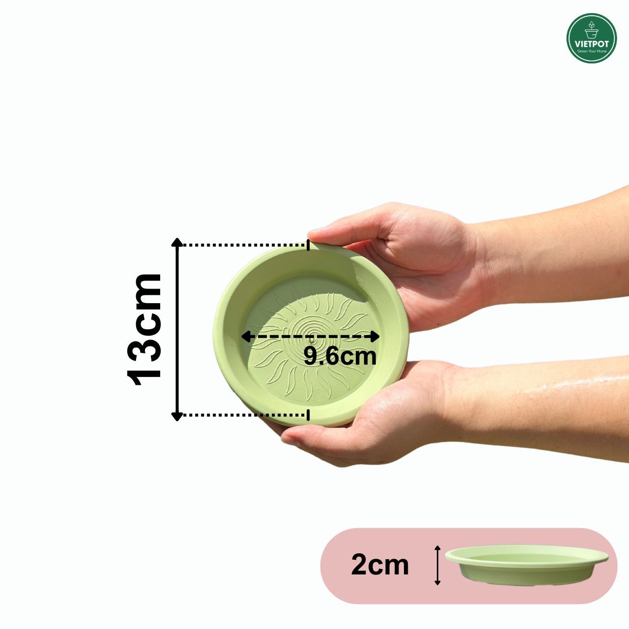  Đĩa nhựa mỏng nhẹ lót chậu cây VIETPOT, xanh mint, cây cảnh, trang trí nhà vườn, ban công 