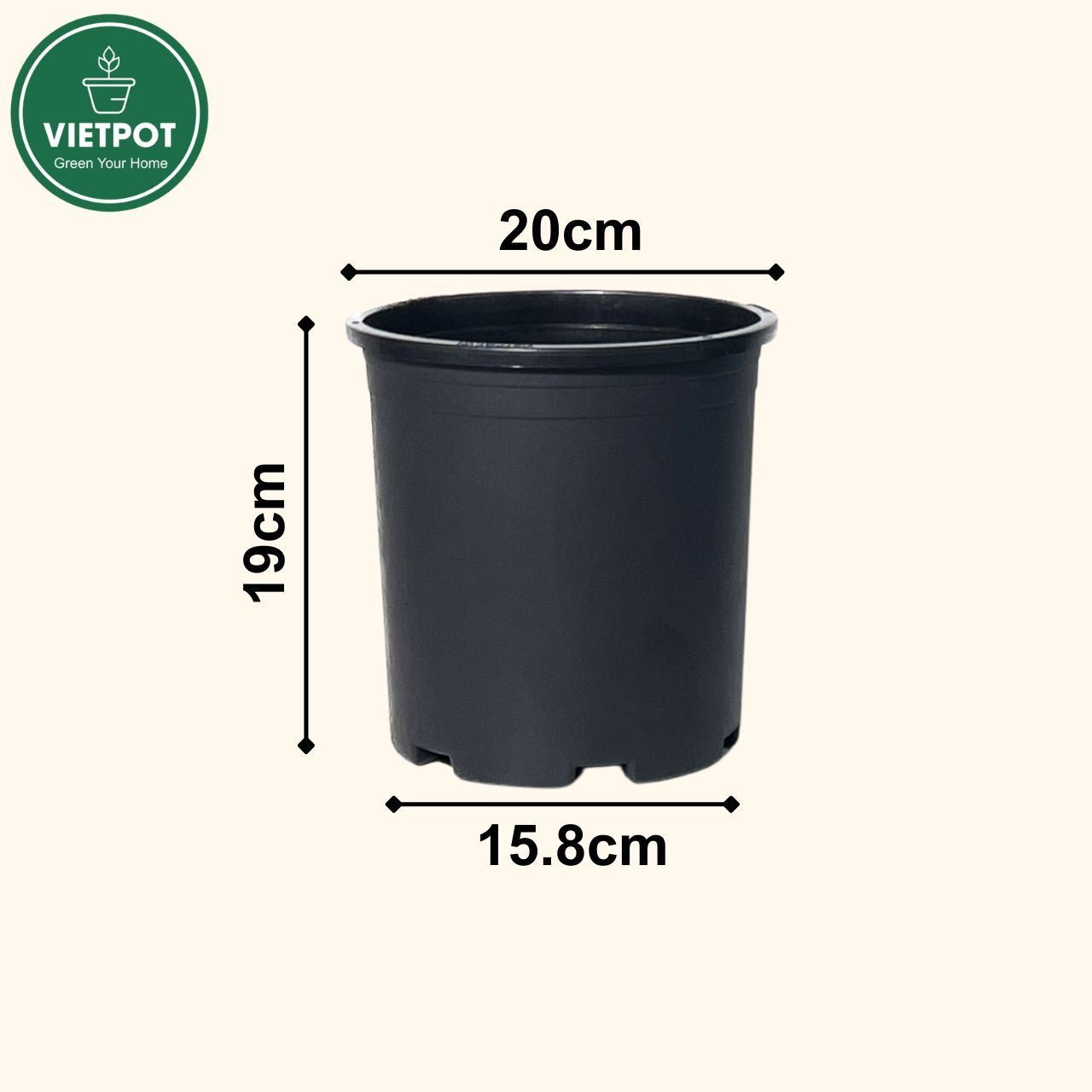  Chậu nhựa trồng cây VIETPOT, màu đen trơn, trồng hoa kiểng, trang trí ban công, sân vườn, sân thượng 