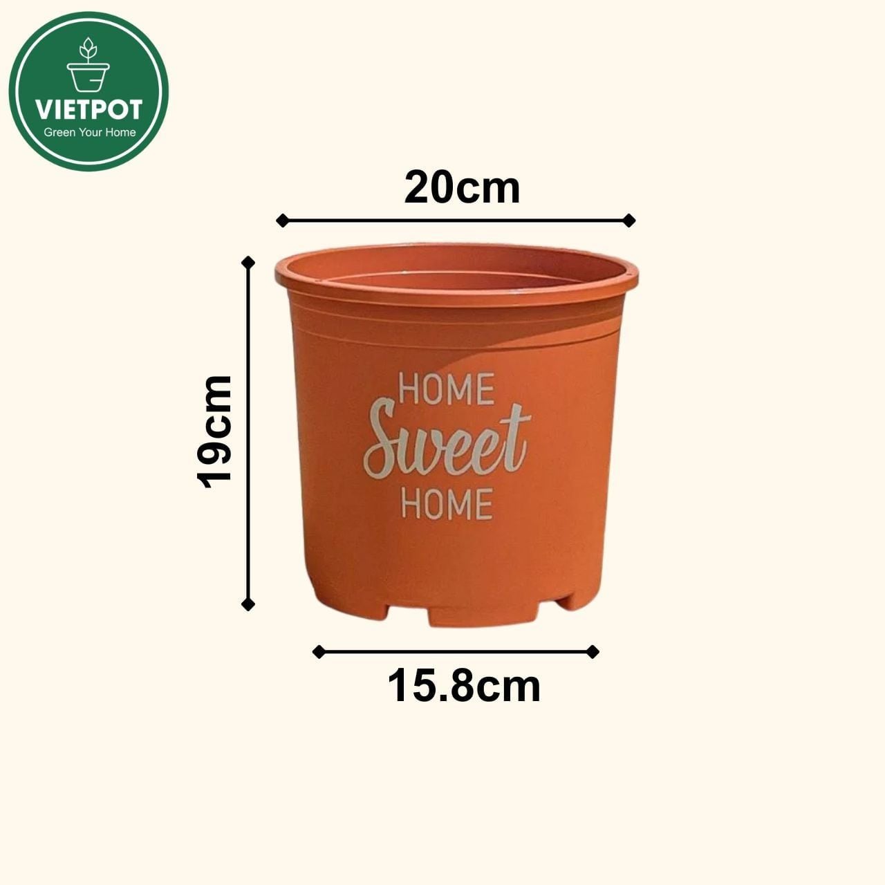 Chậu nhựa trồng cây VIETPOT, màu cam, hoa văn Sweet Home, trồng hoa kiểng lá, để nhà, sân vườn. 