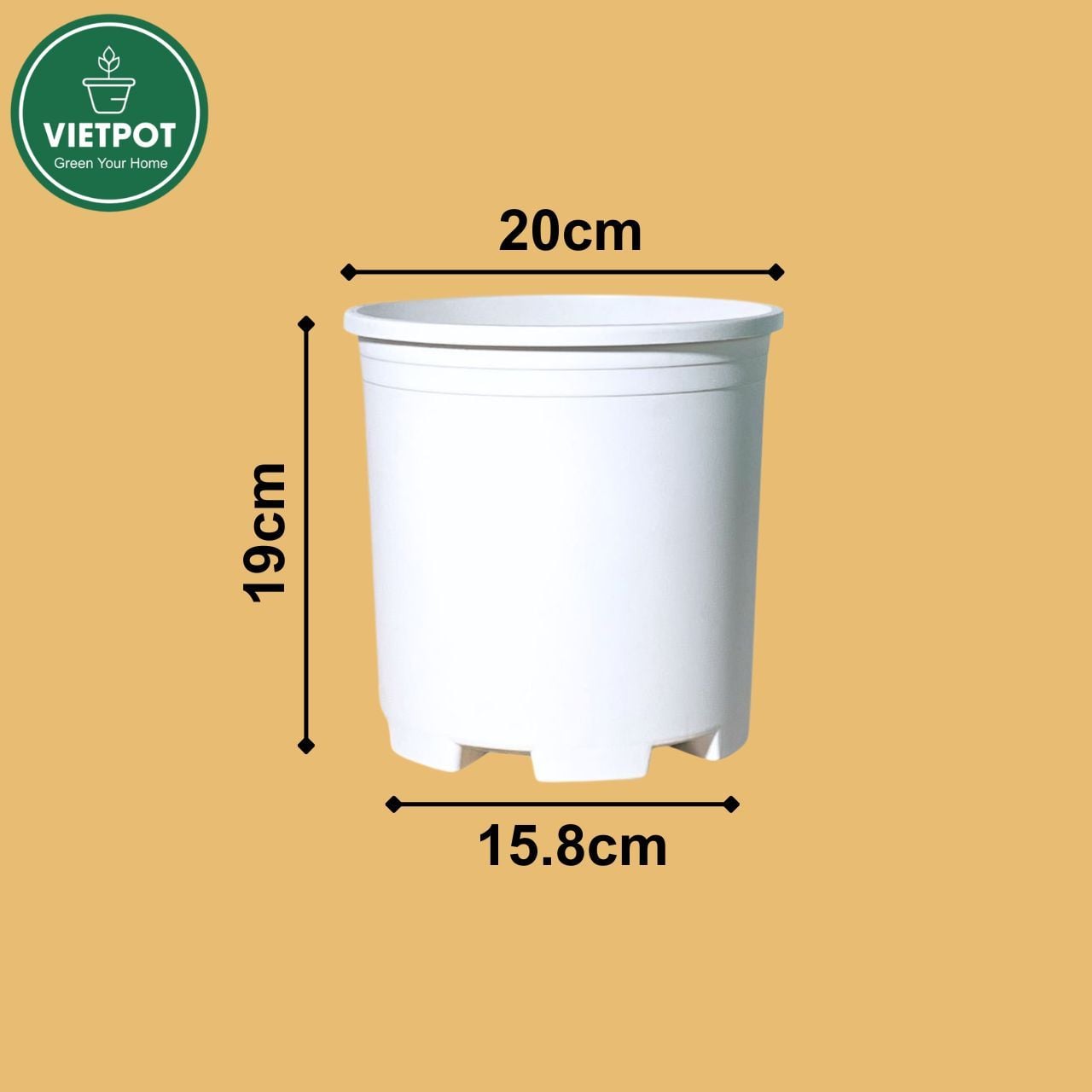  Chậu nhựa trồng cây VIETPOT, màu trắng trơn, trồng hoa kiểng, hoa hồng, để ban công, sân vườn. 