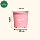  Chậu nhựa trồng cây VIETPOT, màu hồng, hoa văn Sweet Home, trồng hoa kiểng lá, để nhà, sân vườn. 