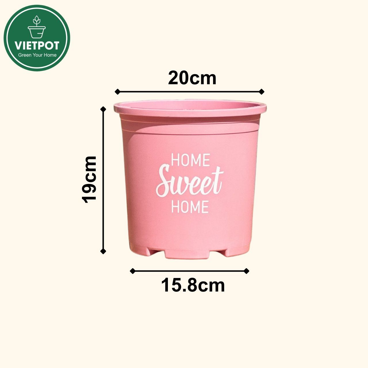  Chậu nhựa trồng cây VIETPOT, màu hồng, hoa văn Sweet Home, trồng hoa kiểng lá, để nhà, sân vườn. 