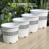  Chậu nhựa trồng cây VIETPOT, màu Trắng Tim, trồng kiểng lá, hoa hồng, trang trí ban công, sân vườn. 