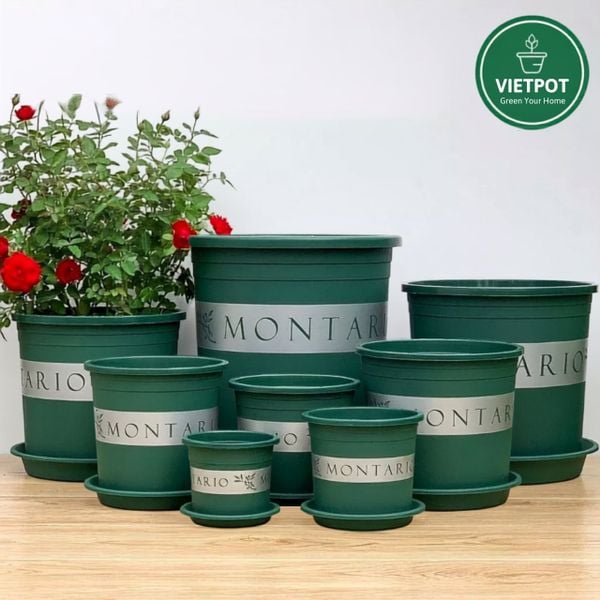  Chậu nhựa trồng cây VIETPOT, màu xanh MONTARIO, để ban công, sân vườn, trồng các loại cây hoa. 