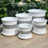  Chậu Nhựa Trồng Cây VIETPOT, màu trắng MONTARIO, kiểng lá, hoa hồng, để bàn, ban công,sân vườn 
