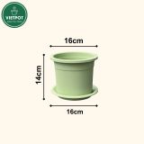  Chậu nhựa trồng cây VIETPOT, size 16x14, Trơn, kiểng lá, hoa hồng, để bàn, trang trí sân vườn. 