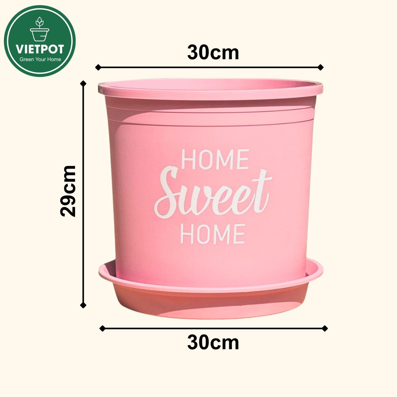  Chậu nhựa trồng cây VIETPOT, màu hồng, hoa văn Sweet Home, trồng hoa kiểng lá, để nhà, sân vườn. 