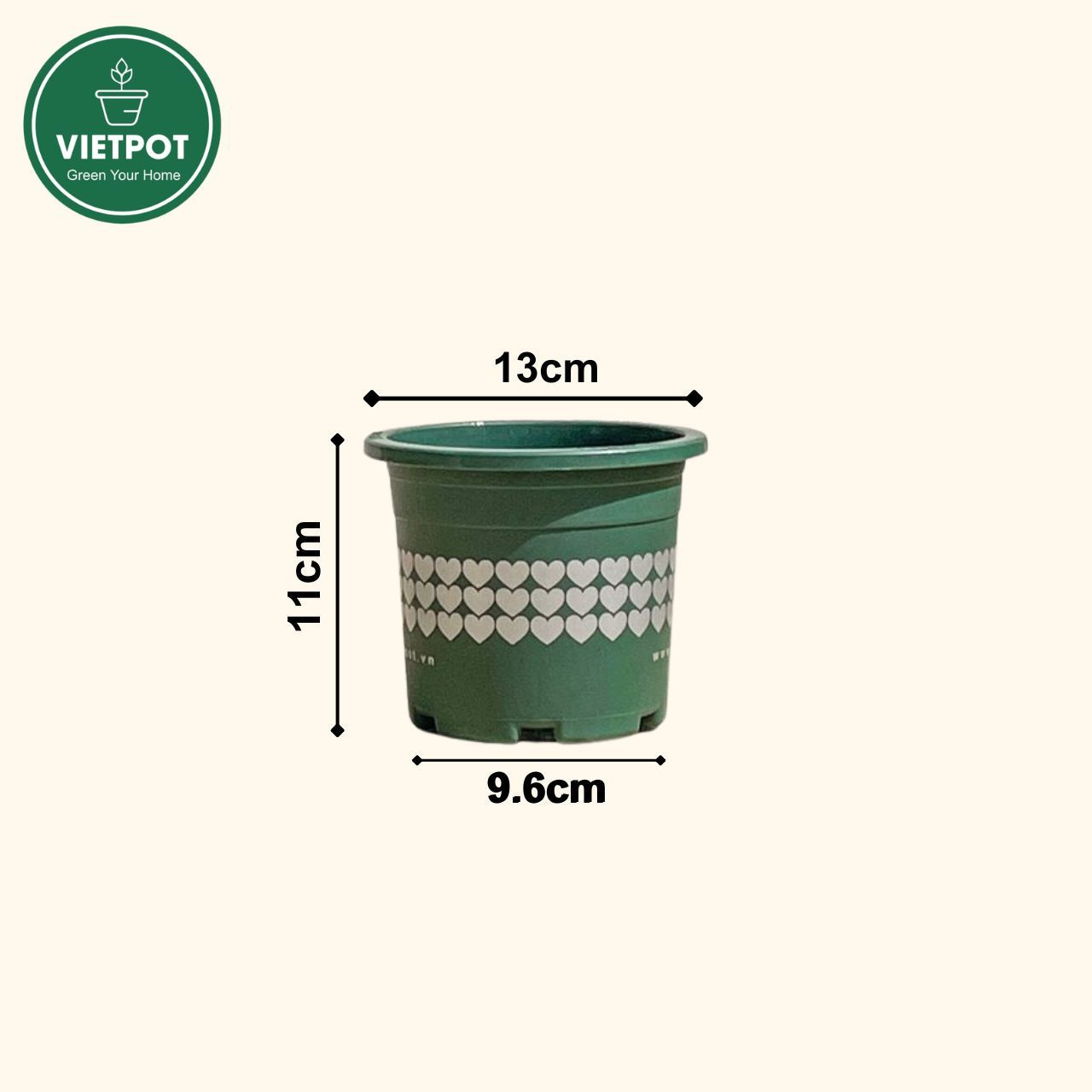  Chậu nhựa trồng cây VIETPOT, size nhỏ 13x11cm, hoa văn Tim, trồng hoa kiểng, để bàn, sân vườn 
