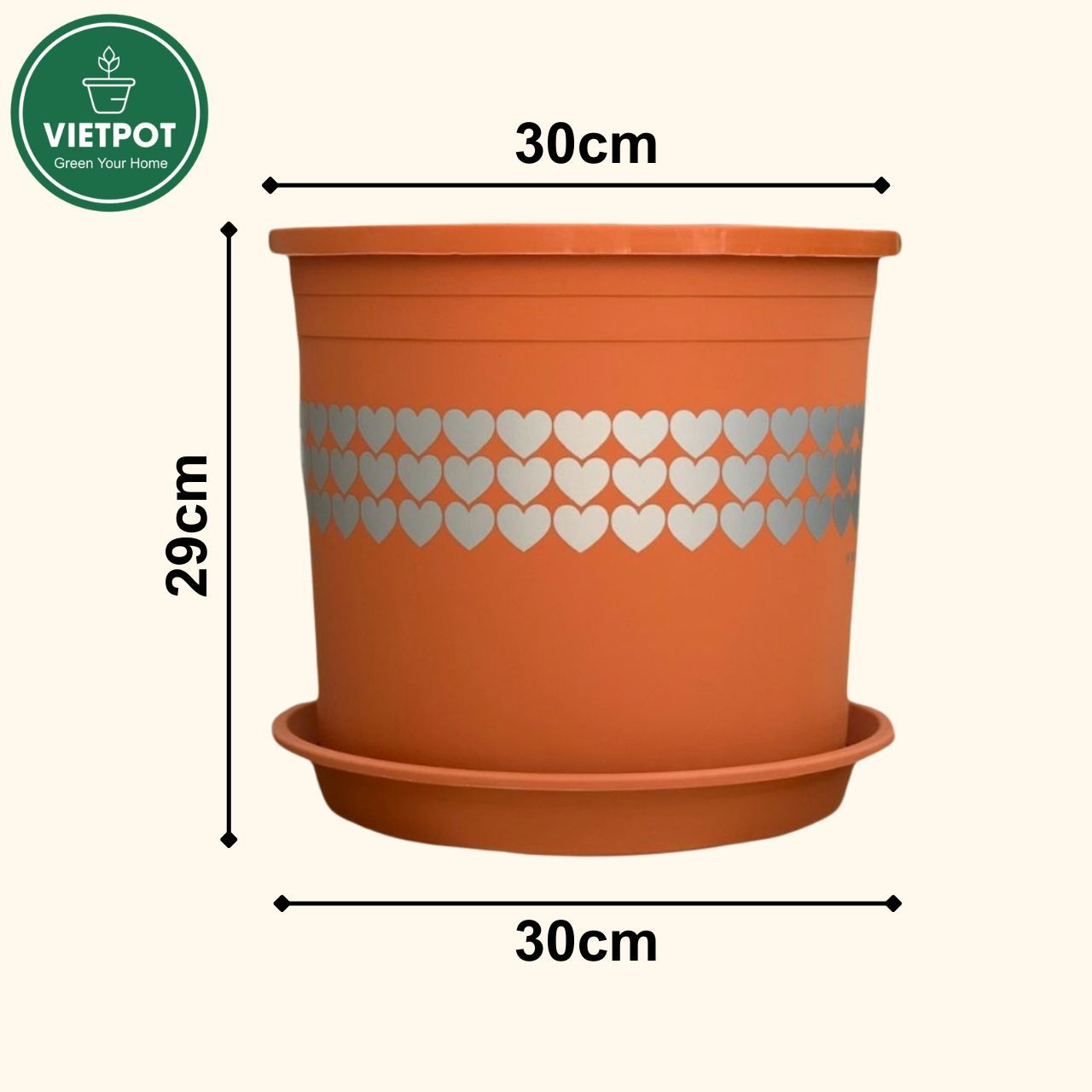  Chậu nhựa trồng cây VIETPOT, màu Cam Tim, trồng hoa kiểng, hoa hồng, để bàn, ban công, sân vườn. 
