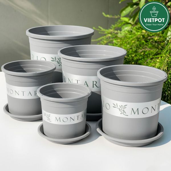  Chậu nhựa trồng cây VIETPOT, màu xám Montario, trồng hoa kiểng, trang trí ban công, sân vườn. 