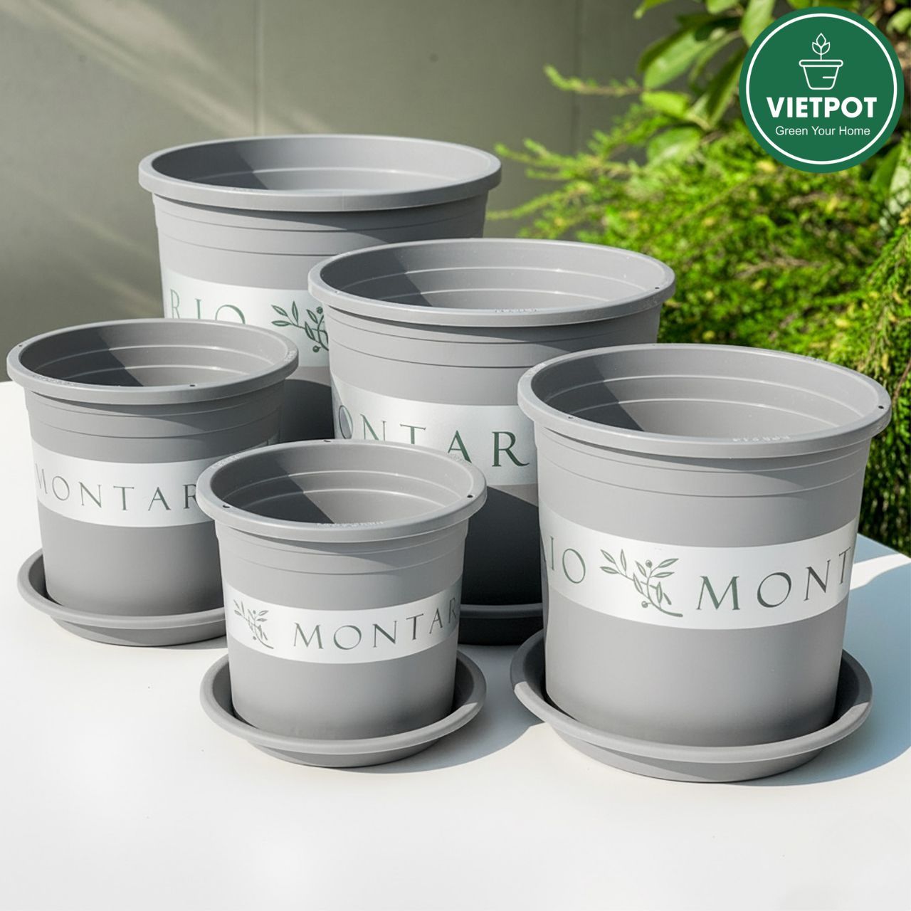  Chậu nhựa trồng cây VIETPOT, màu xám Montario, trồng hoa kiểng, trang trí ban công, sân vườn. 