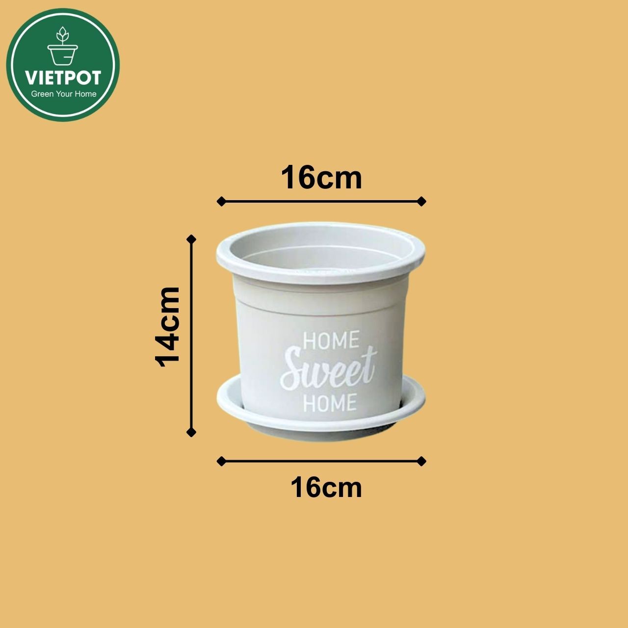  Chậu nhựa trồng cây VIETPOT, size 16x14cm, Sweet Home, hoa hồng, kiểng lá, để bàn, sân vườn. 