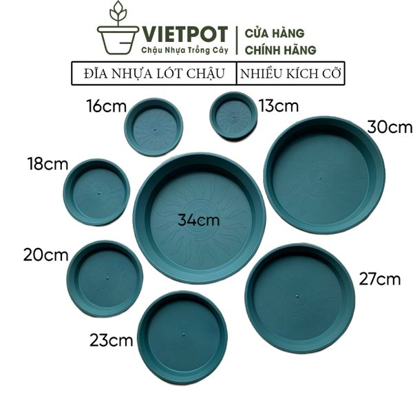  Đĩa nhựa mỏng nhẹ lót chậu cây VIETPOT, màu xanh, cây cảnh, trang trí nhà vườn, ban công 