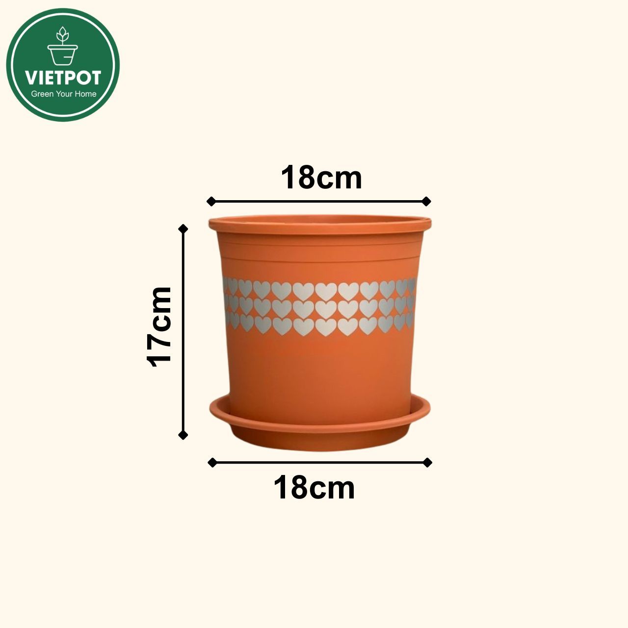  Chậu nhựa trồng cây VIETPOT, màu Cam Tim, trồng hoa kiểng, hoa hồng, để bàn, ban công, sân vườn. 