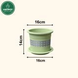  Chậu nhựa trồng cây VIETPOT, size 16x14, hoa văn tim, trồng kiểng lá, hoa hồng, để bàn, vườn. 