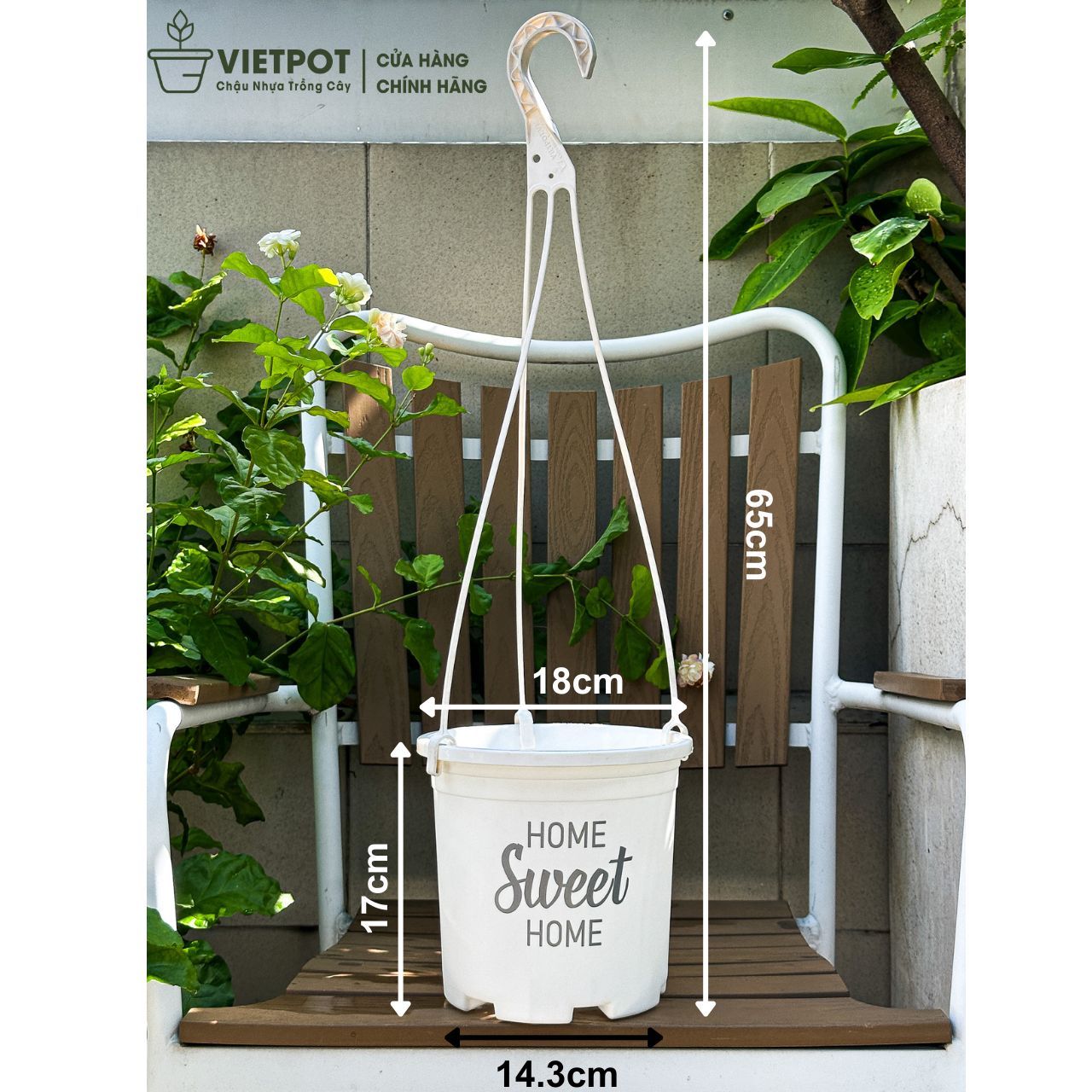  Chậu nhựa treo ban công VIETPOT, hoa văn sweet home, cây kiểng, cây hoa, trang trí sân vườn. 