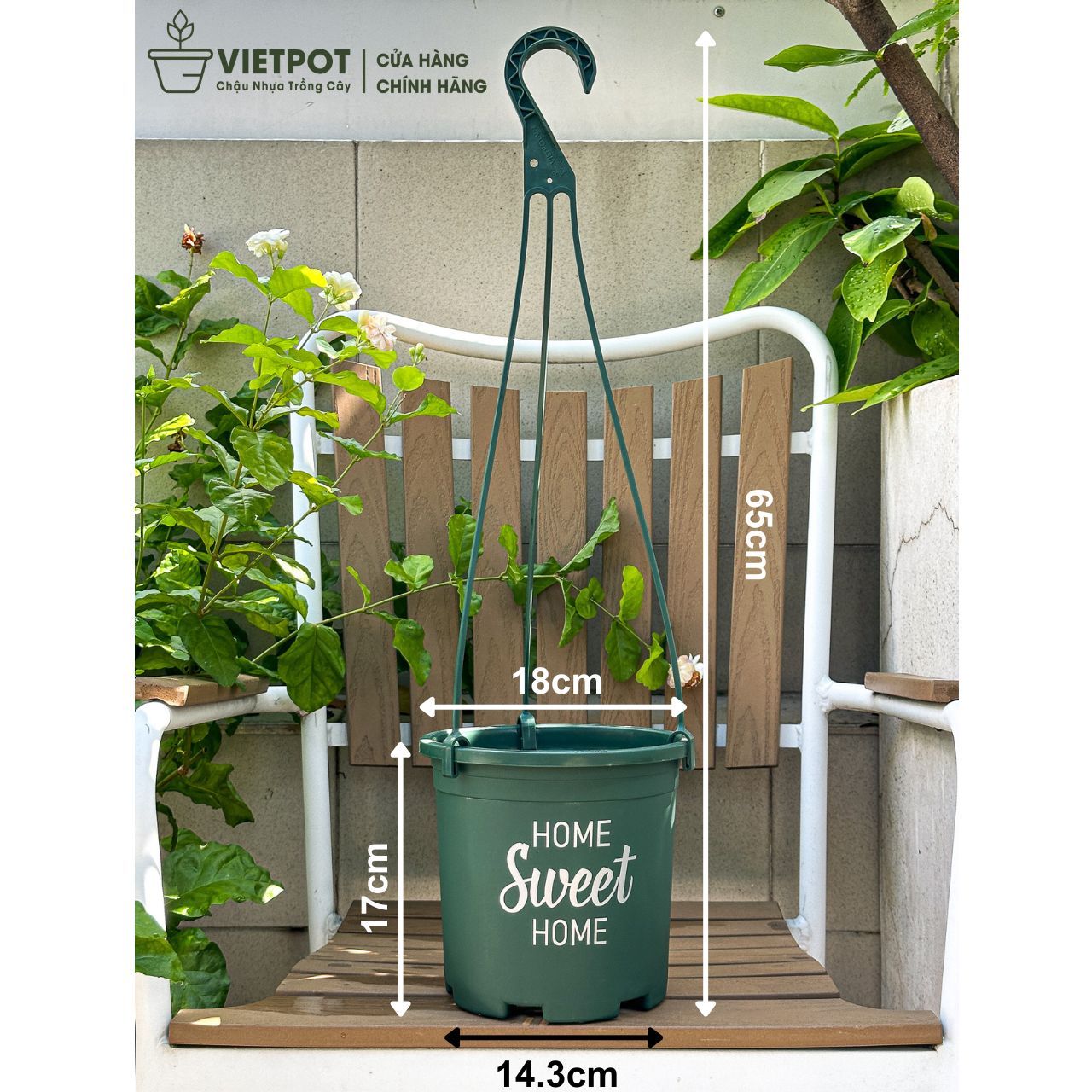  Chậu nhựa treo ban công VIETPOT, hoa văn sweet home, cây kiểng, cây hoa, trang trí sân vườn. 