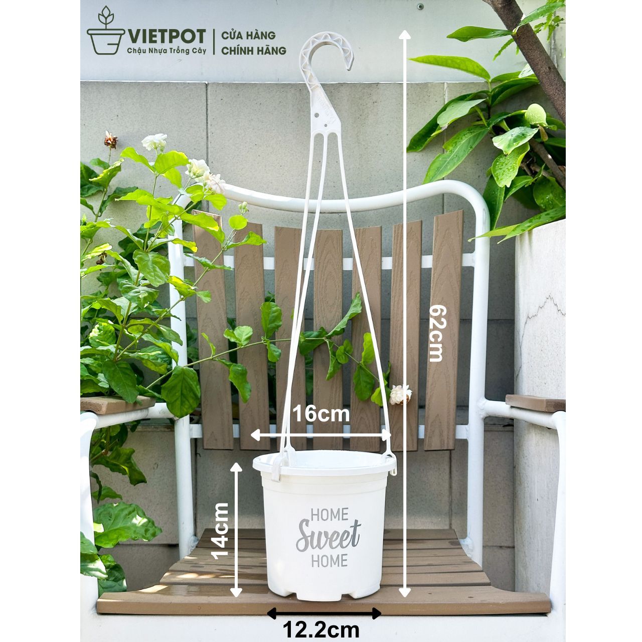 Chậu nhựa treo ban công VIETPOT, hoa văn sweet home, cây kiểng, cây hoa, trang trí sân vườn. 