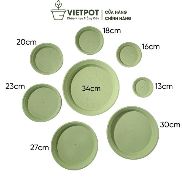  Đĩa nhựa mỏng nhẹ lót chậu cây VIETPOT, xanh mint, cây cảnh, trang trí nhà vườn, ban công 