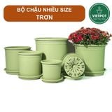  Chậu nhựa trồng cây VIETPOT, xanh Mint Trơn, trồng kiểng lá hoa hồng, để bàn, ban công sân vườn. 