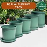  Chậu nhựa trồng cây VIETPOT, màu xanh trơn, trồng hoa kiểng, hoa hồng, để bàn, ban công, sân vườn 