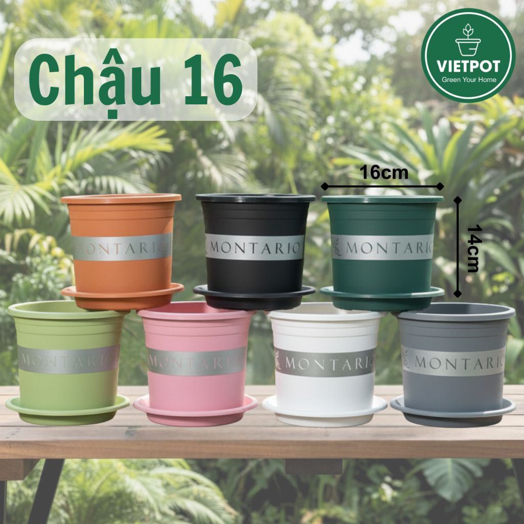  Chậu Nhựa Trồng Cây VIETPOT, size 16x14 Montario, trồng kiểng lá hoa hồng, trang trí sân vườn. 