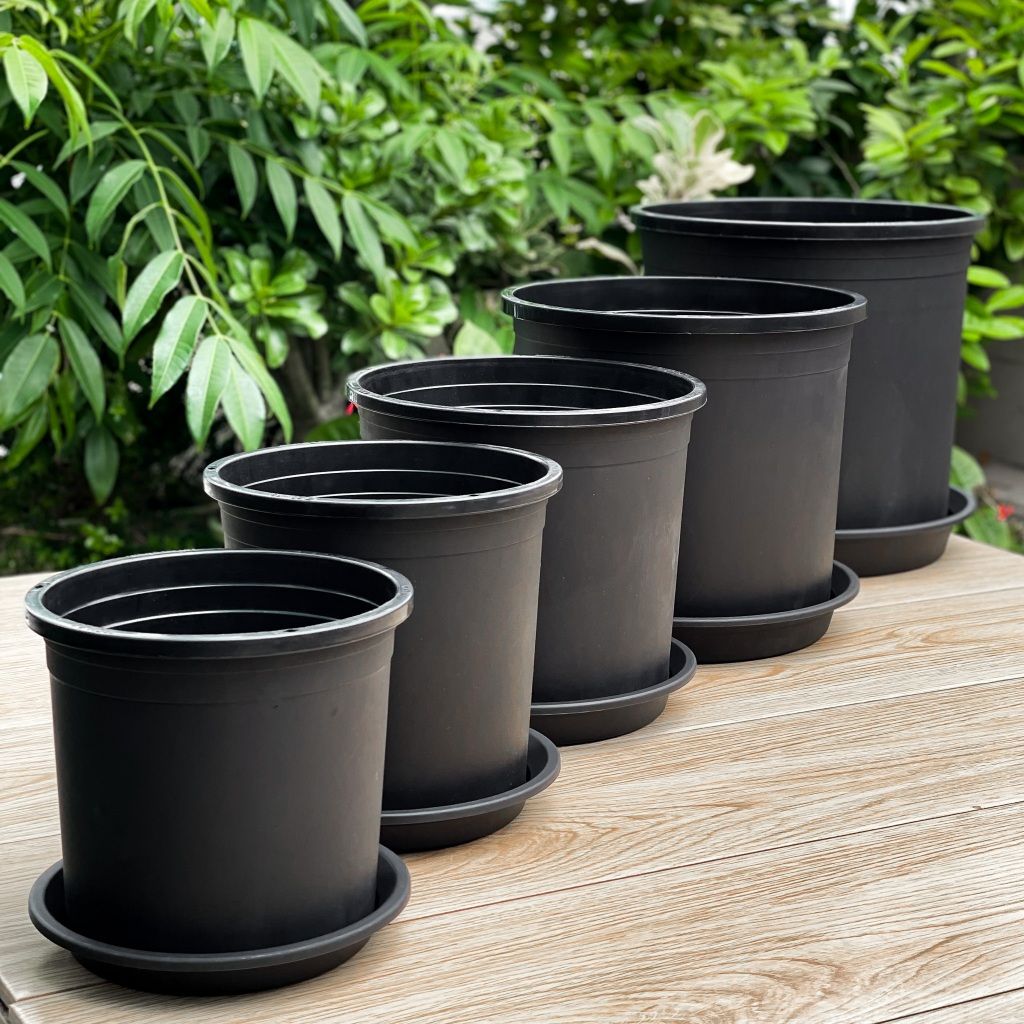  Chậu nhựa trồng cây VIETPOT, màu đen trơn, trồng hoa kiểng, trang trí ban công, sân vườn, sân thượng 