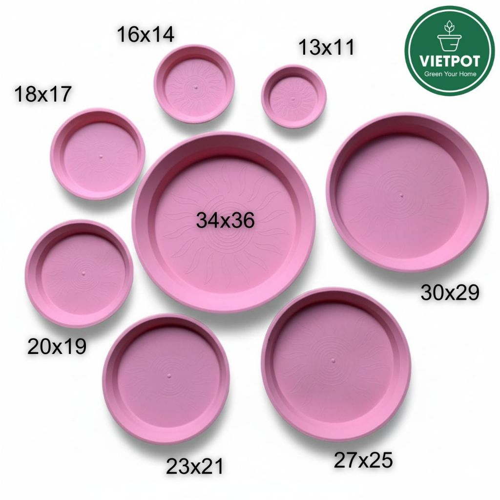  Đĩa nhựa mỏng nhẹ lót chậu cây VIETPOT, màu hồng, cây cảnh, trang trí nhà vườn, ban công 