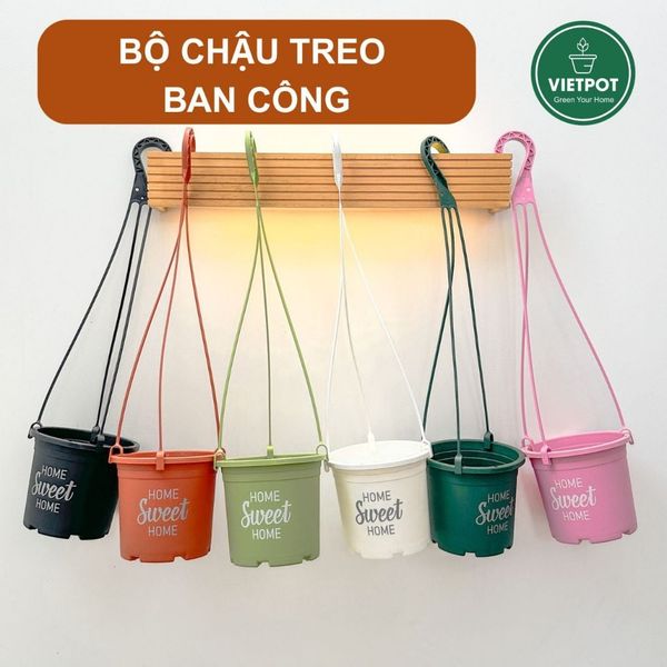  Chậu nhựa treo ban công VIETPOT, hoa văn sweet home, cây kiểng, cây hoa, trang trí sân vườn. 